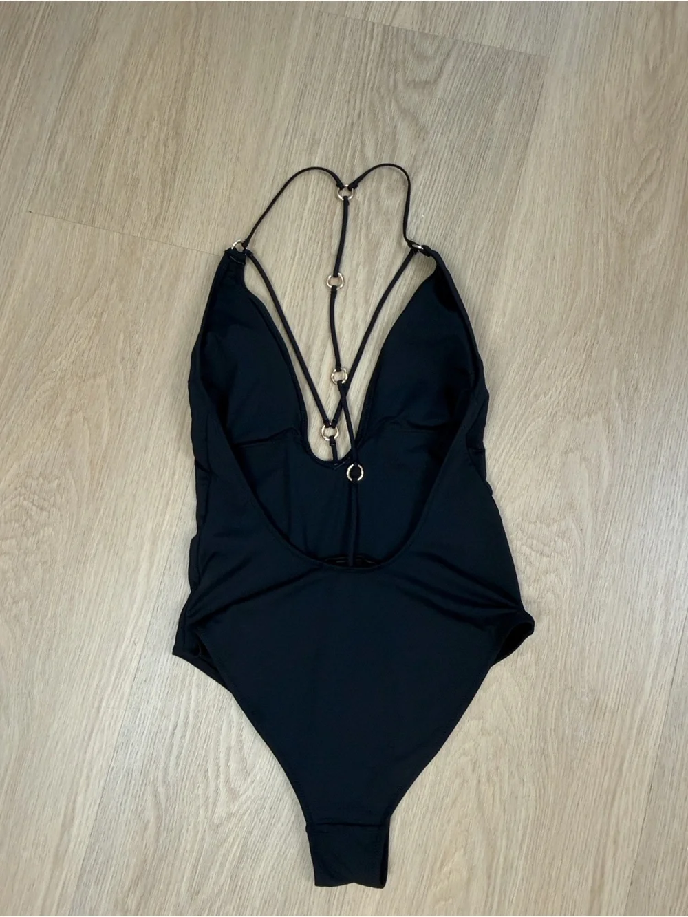 NWOT ZARA Plunge V Neck One Piece Swimsuit w O Ring Details XS